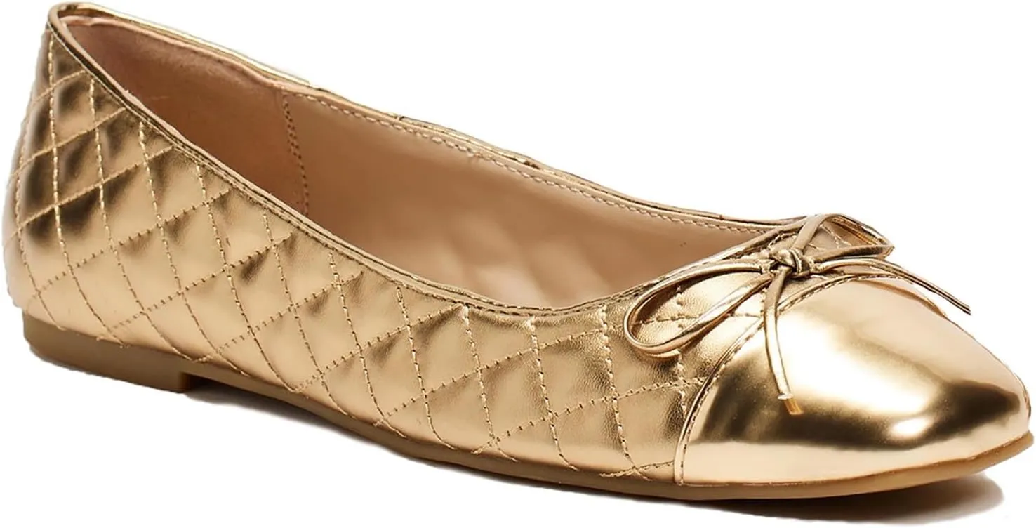 MOOMMO Women Cap Toe Flats Bow Slip On Ballet Flats Comfort Quilted Colorblock Flat Shoes Round Toe Flat Heel Dress Shoes Office Ladies Party Chic Driver Flats Casual 4-11 M US