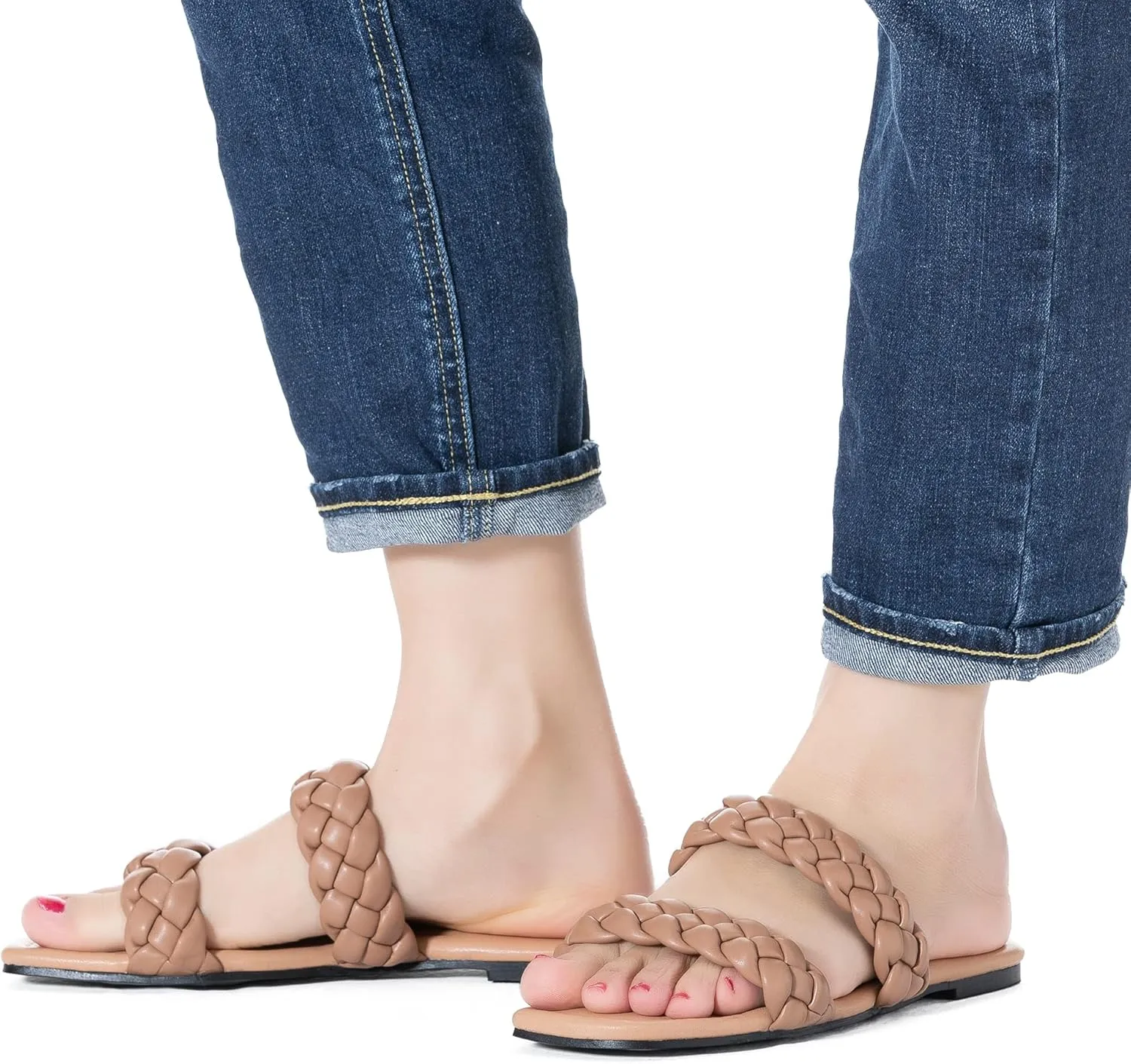 Mtzyoa Women's Sandals Casual Braided Dressy Summer Square Toe Quilted Flat Sandals