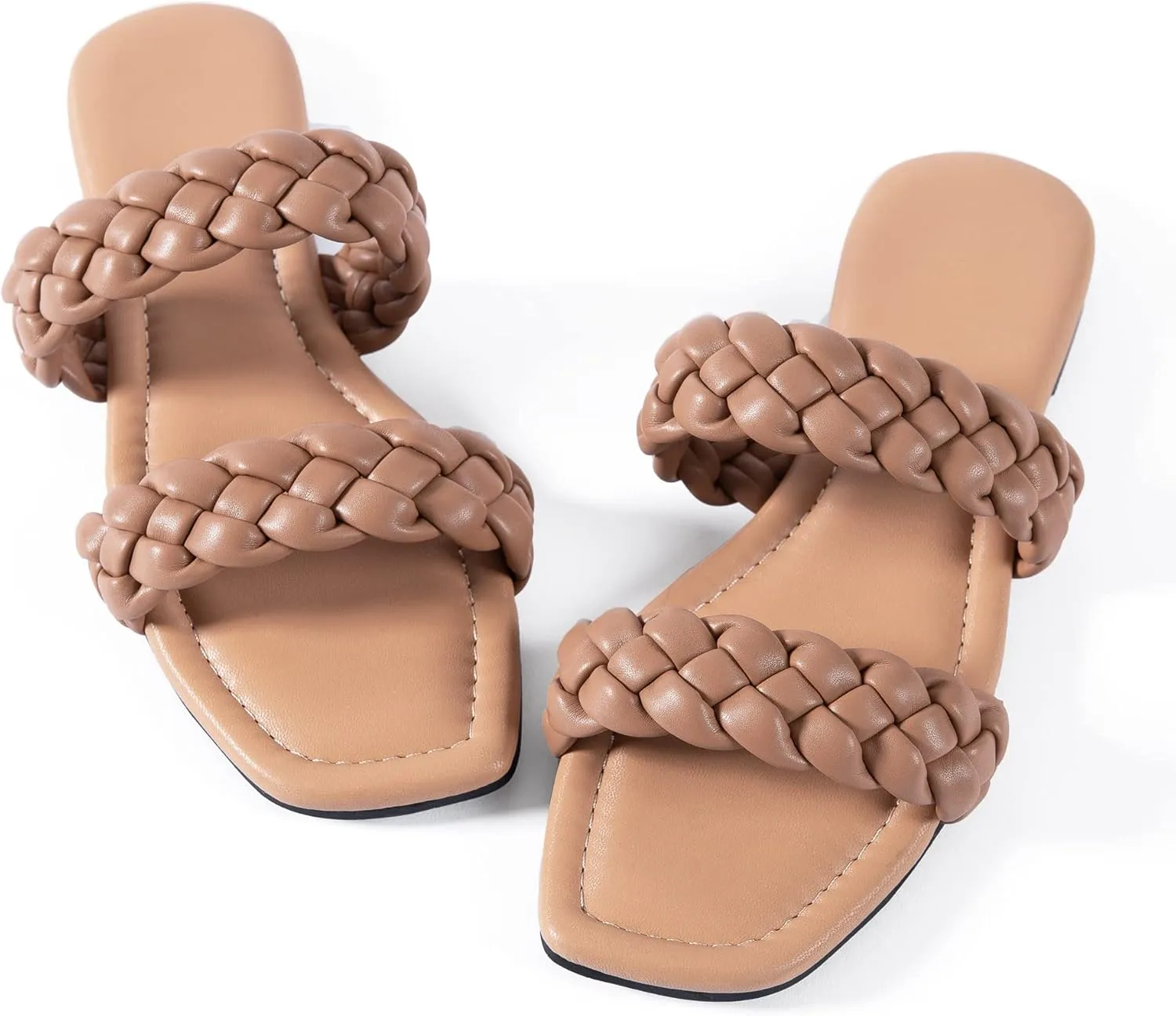 Mtzyoa Women's Sandals Casual Braided Dressy Summer Square Toe Quilted Flat Sandals