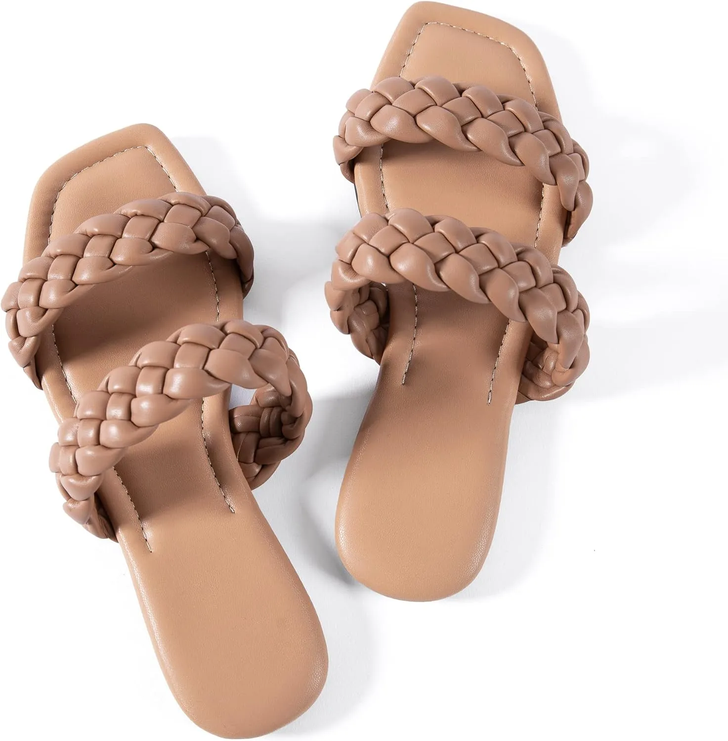 Mtzyoa Women's Sandals Casual Braided Dressy Summer Square Toe Quilted Flat Sandals
