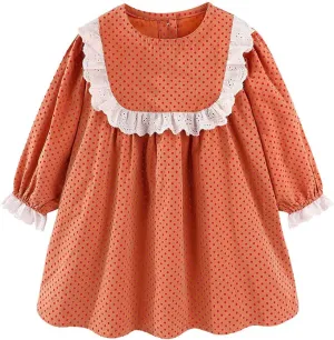 Mud Kingdom Girls Drees Peter Pan Collar Ruffle Lace Collared Long Sleeve Dress 2-8 Years