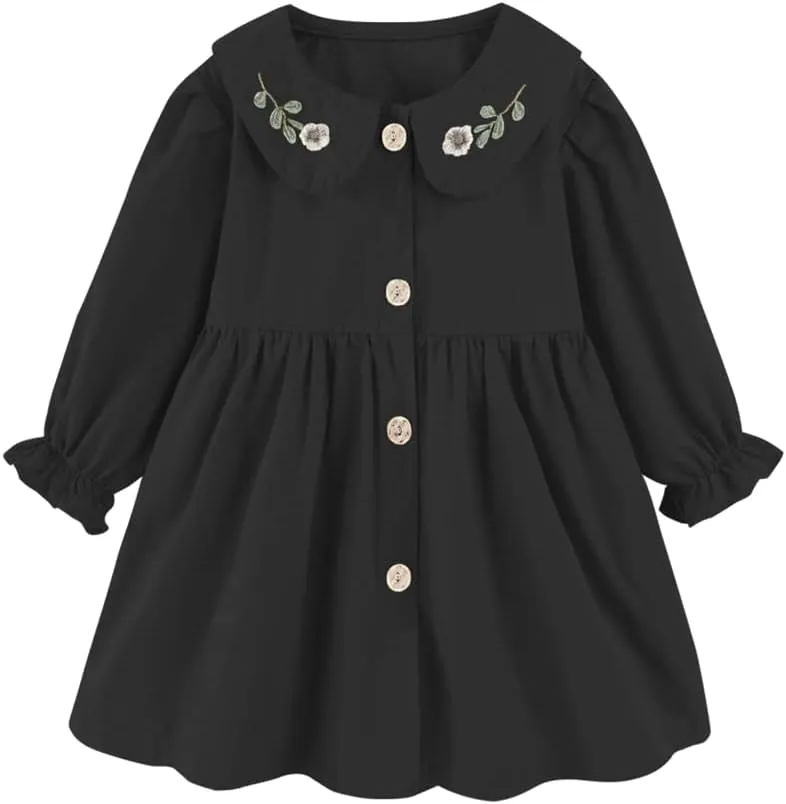 Mud Kingdom Girls Drees Peter Pan Collar Ruffle Lace Collared Long Sleeve Dress 2-8 Years
