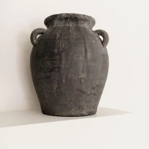 Mulberry Lane Co. Handmade Black Vase - 9.5'' Tall, Black Ceramic Vase, Antique Decor with 3 Ear Design, Wide Mouth, Non-Slip Bottom, Matte Finish for Home Decor, jarrones decorativos para sala