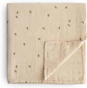 mushie Muslin Baby Swaddle Blanket | 100% Organic Cotton (Bees)