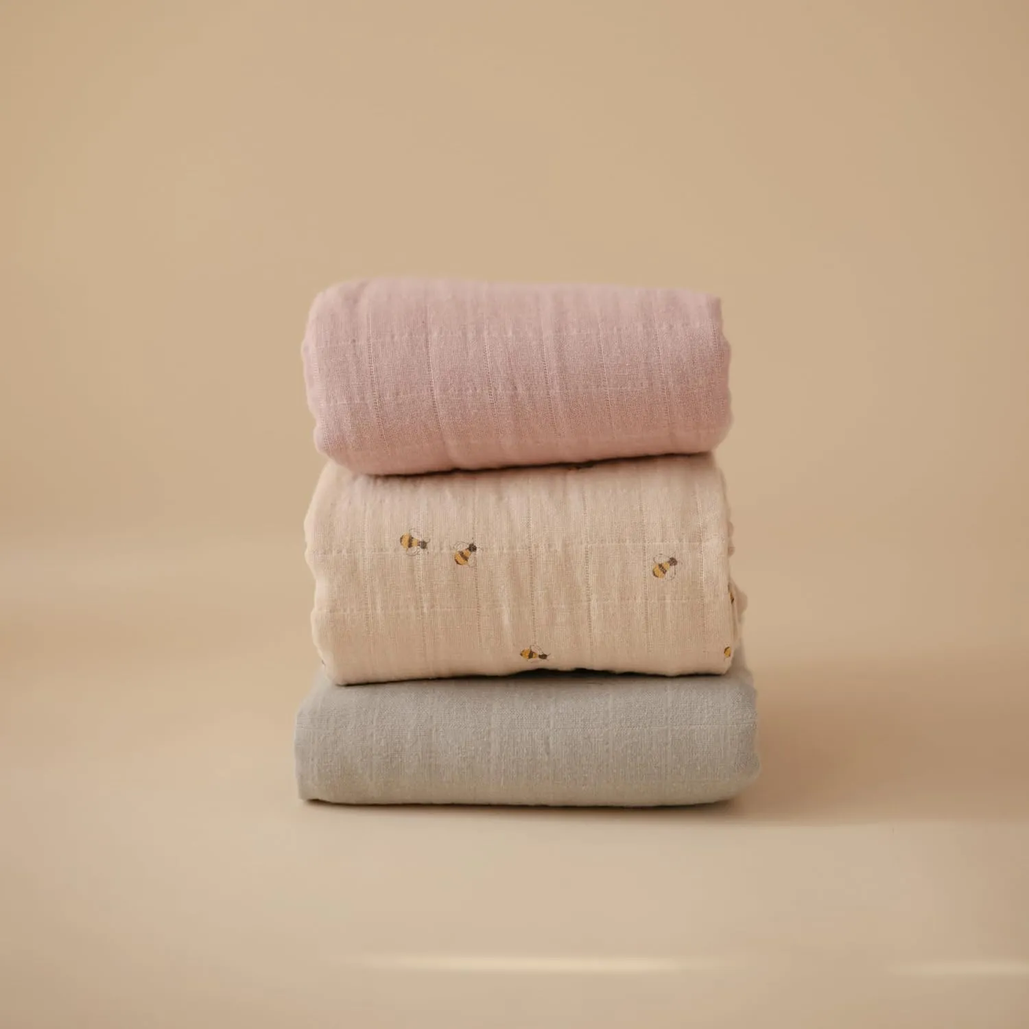 mushie Muslin Baby Swaddle Blanket | 100% Organic Cotton (Bees)