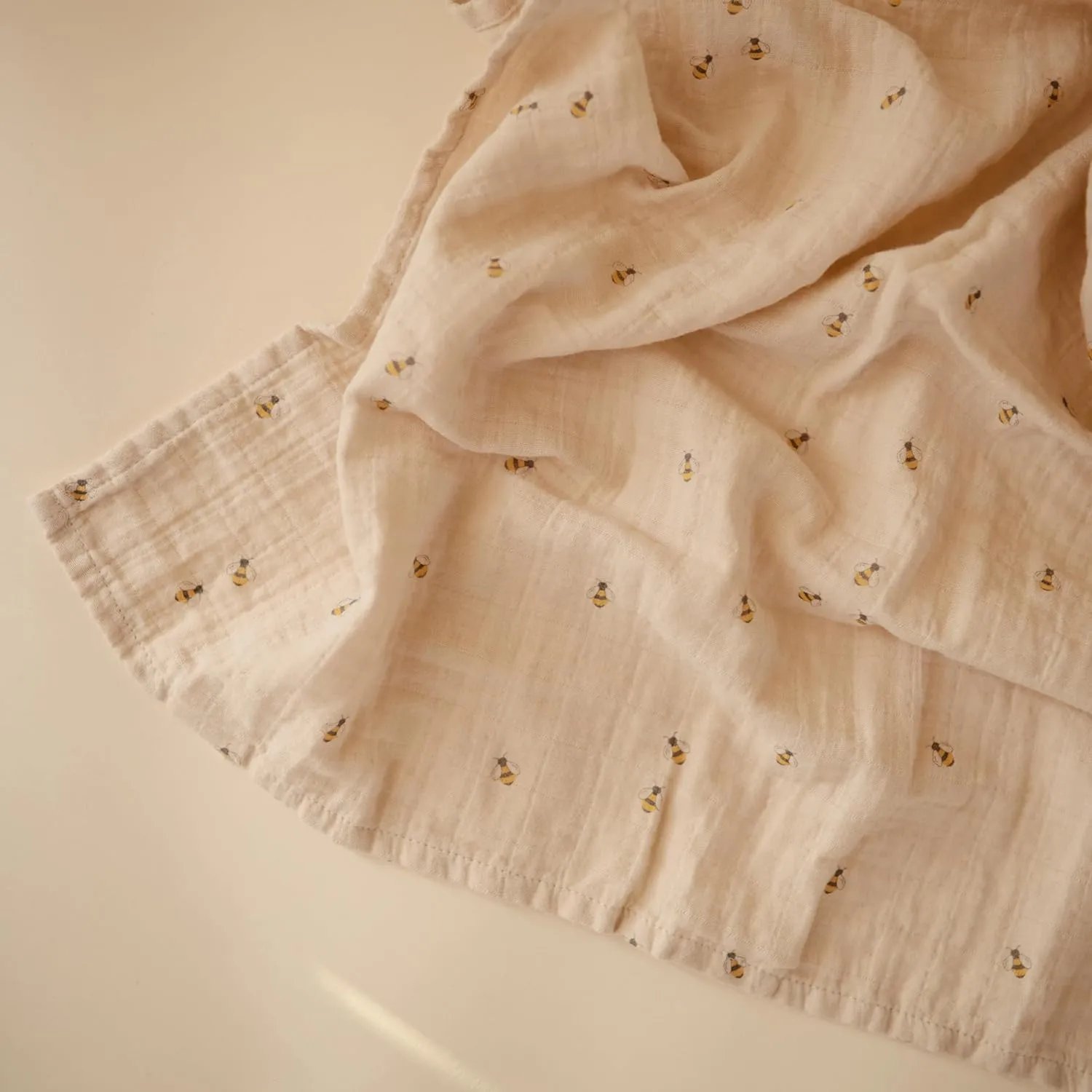 mushie Muslin Baby Swaddle Blanket | 100% Organic Cotton (Bees)
