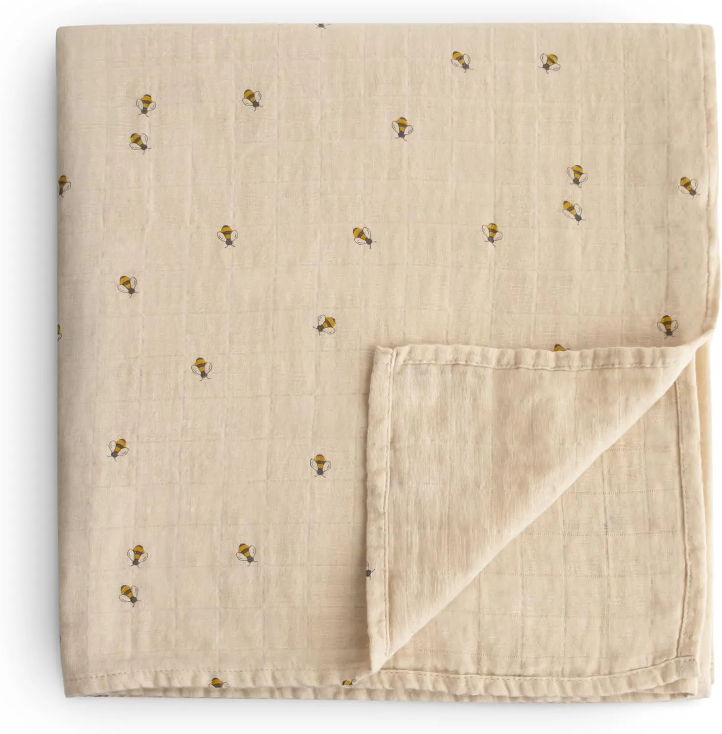 mushie Muslin Baby Swaddle Blanket | 100% Organic Cotton (Bees)