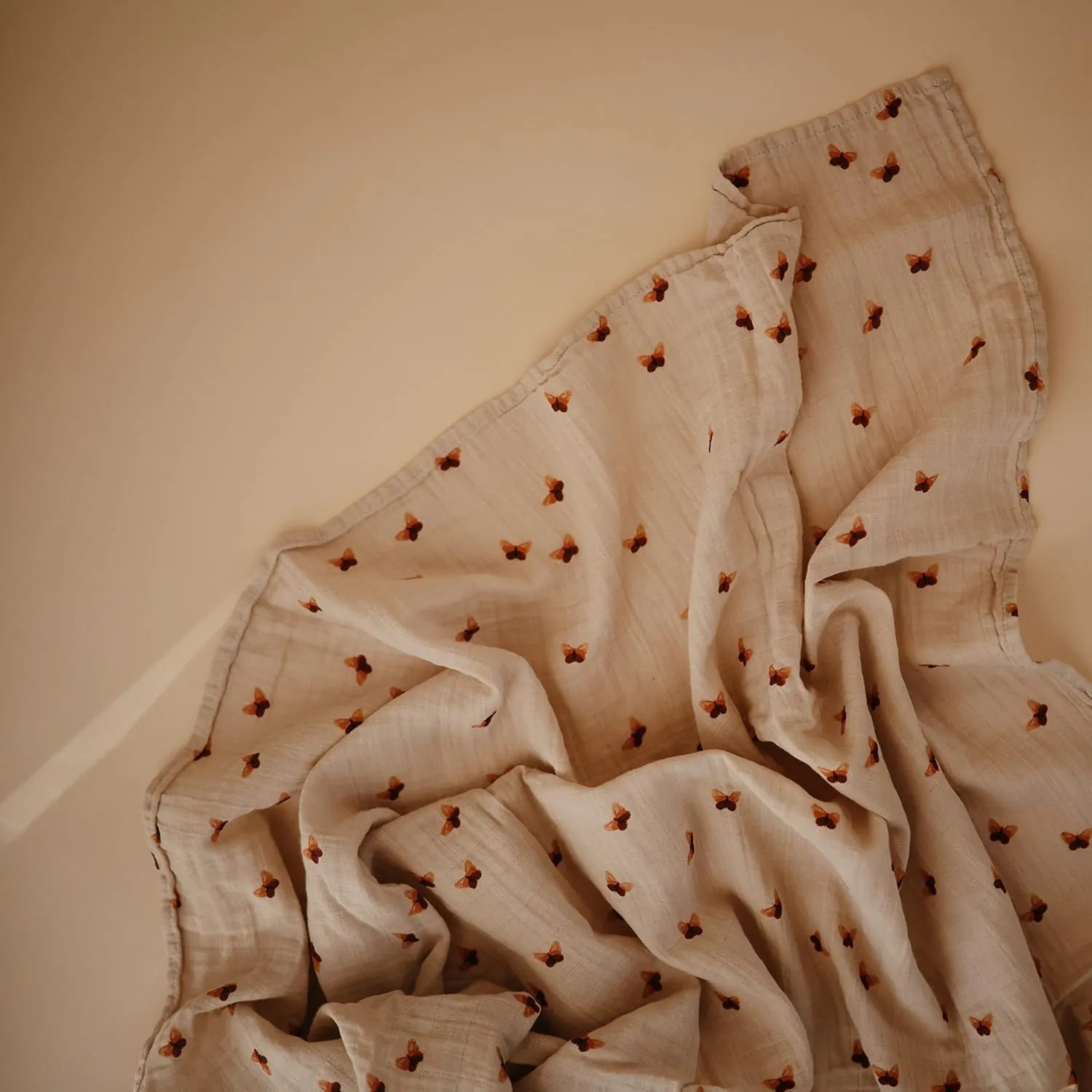 mushie Muslin Baby Swaddle Blanket | 100% Organic Cotton (Butterflies)