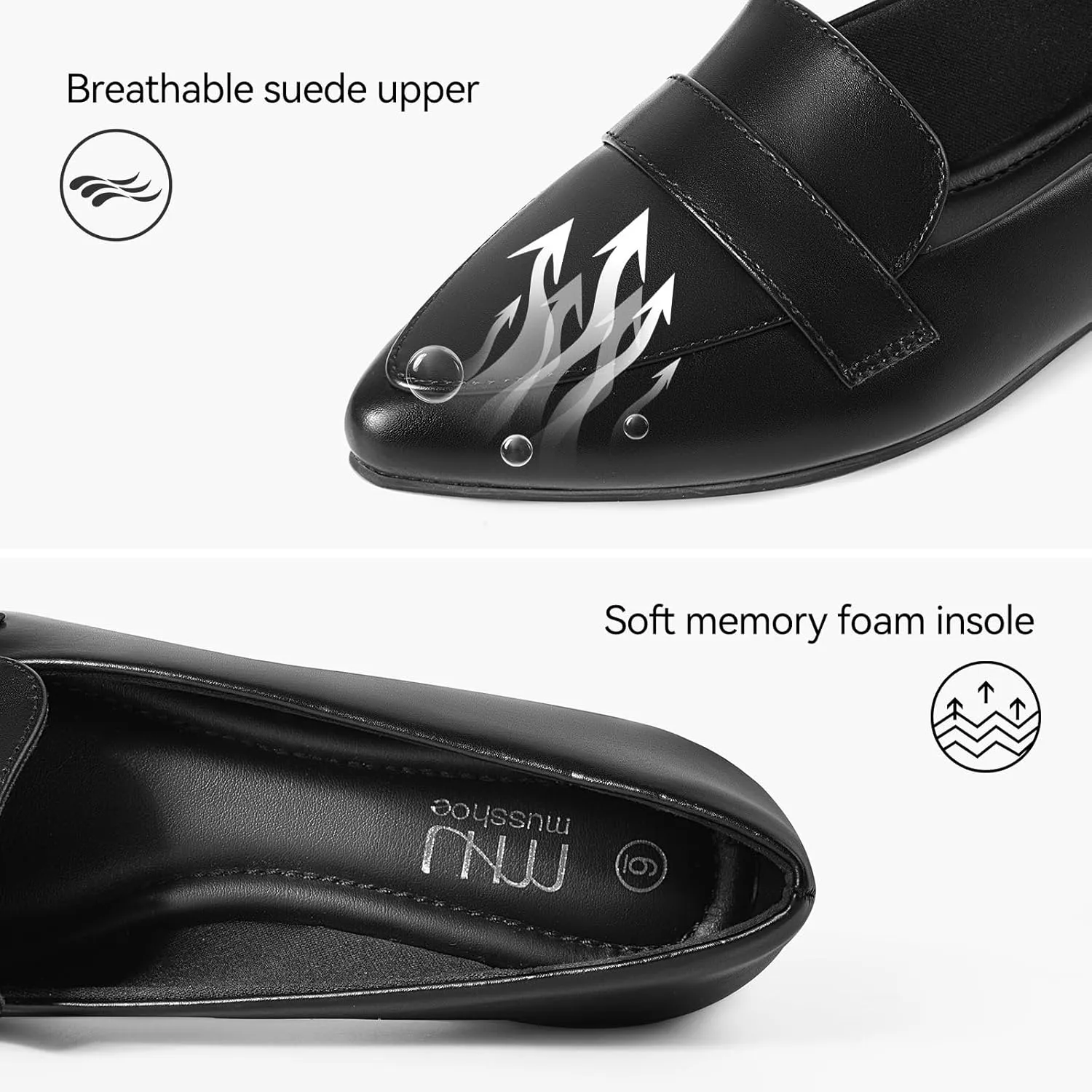 MUSSHOE Women's Flats, Comfortable Pointed Toe Flats for Women Soft Suede Women's Loafers & Slip-ons for Work Dating and Casual
