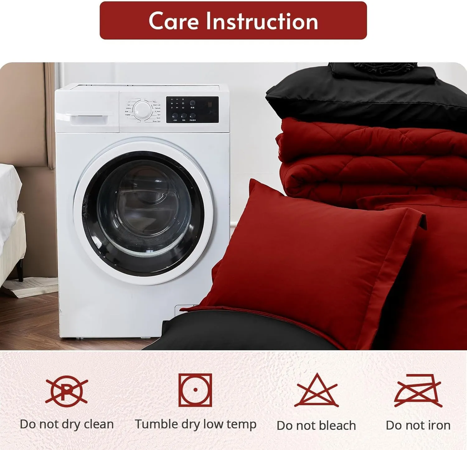 MUXHOMO 5 Pieces Twin Comforter Set, Reversible Bed in a Bag Twin Size, All Season Bedding Set with Comforter, Flat Sheet, Fitted Sheet, Pillowcases & Shams, Red & Black