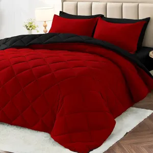 MUXHOMO 5 Pieces Twin Comforter Set, Reversible Bed in a Bag Twin Size, All Season Bedding Set with Comforter, Flat Sheet, Fitted Sheet, Pillowcases & Shams, Red & Black