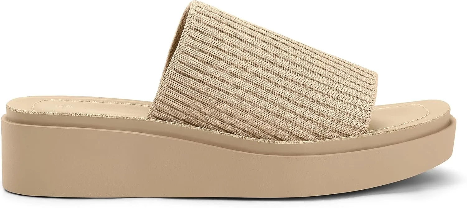 mysoft Women's Platform Sandals 1.8 Inch Slip On Comfortable Knit Open Toe Flatform Chunky Slide Sandals