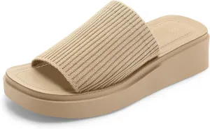 mysoft Women's Platform Sandals 1.8 Inch Slip On Comfortable Knit Open Toe Flatform Chunky Slide Sandals