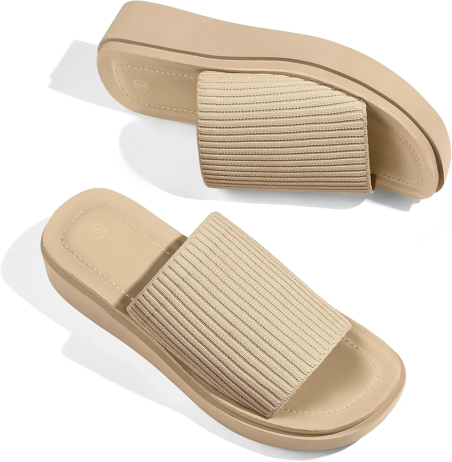 mysoft Women's Platform Sandals 1.8 Inch Slip On Comfortable Knit Open Toe Flatform Chunky Slide Sandals