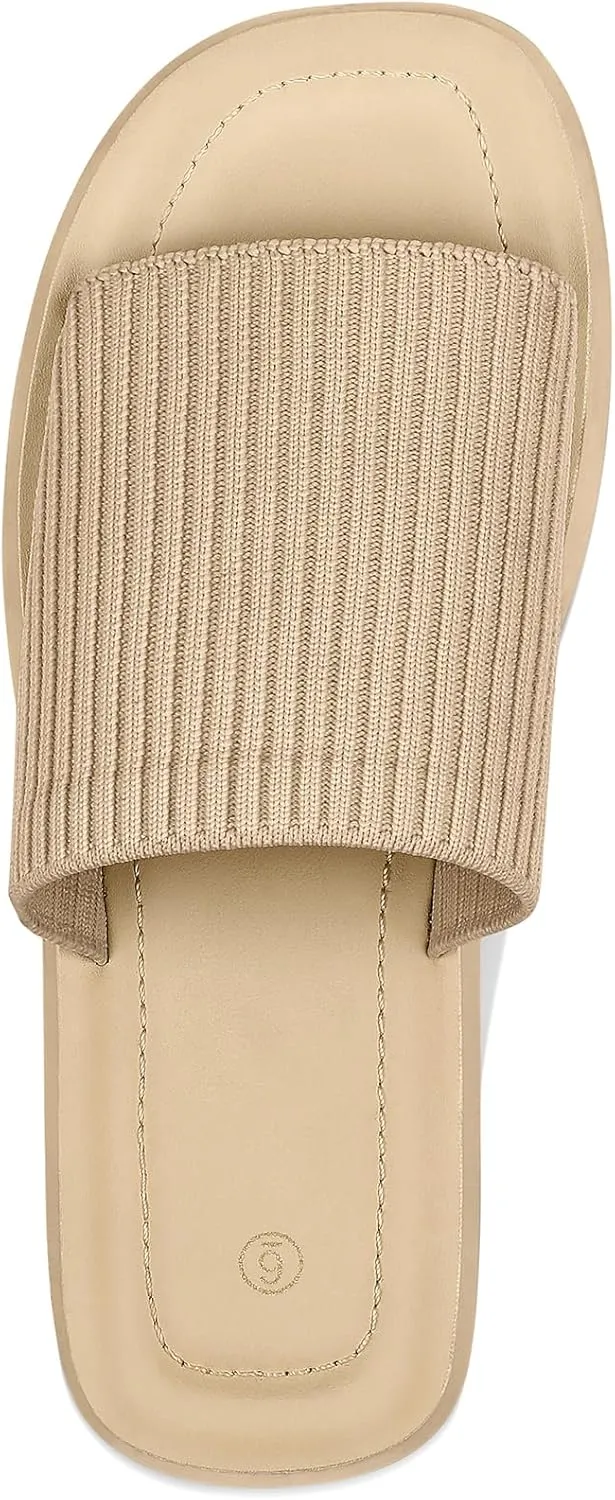 mysoft Women's Platform Sandals 1.8 Inch Slip On Comfortable Knit Open Toe Flatform Chunky Slide Sandals