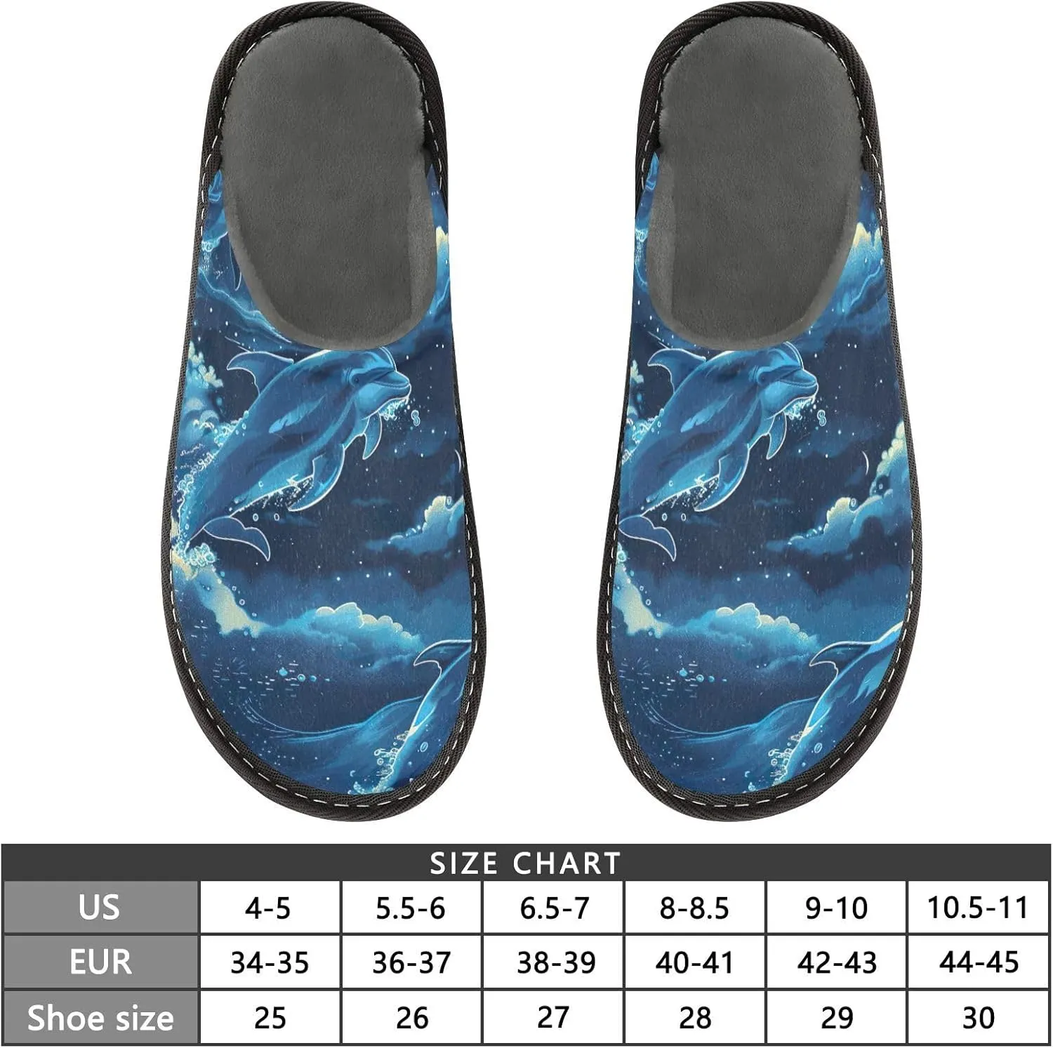 Nander Dolphins Jumping under The Moonlight Women's House Slippers,Men's Non-slip Fuzzy Slippers Soft Comfy Memory Foam Indoor Outdoor House Shoes-25
