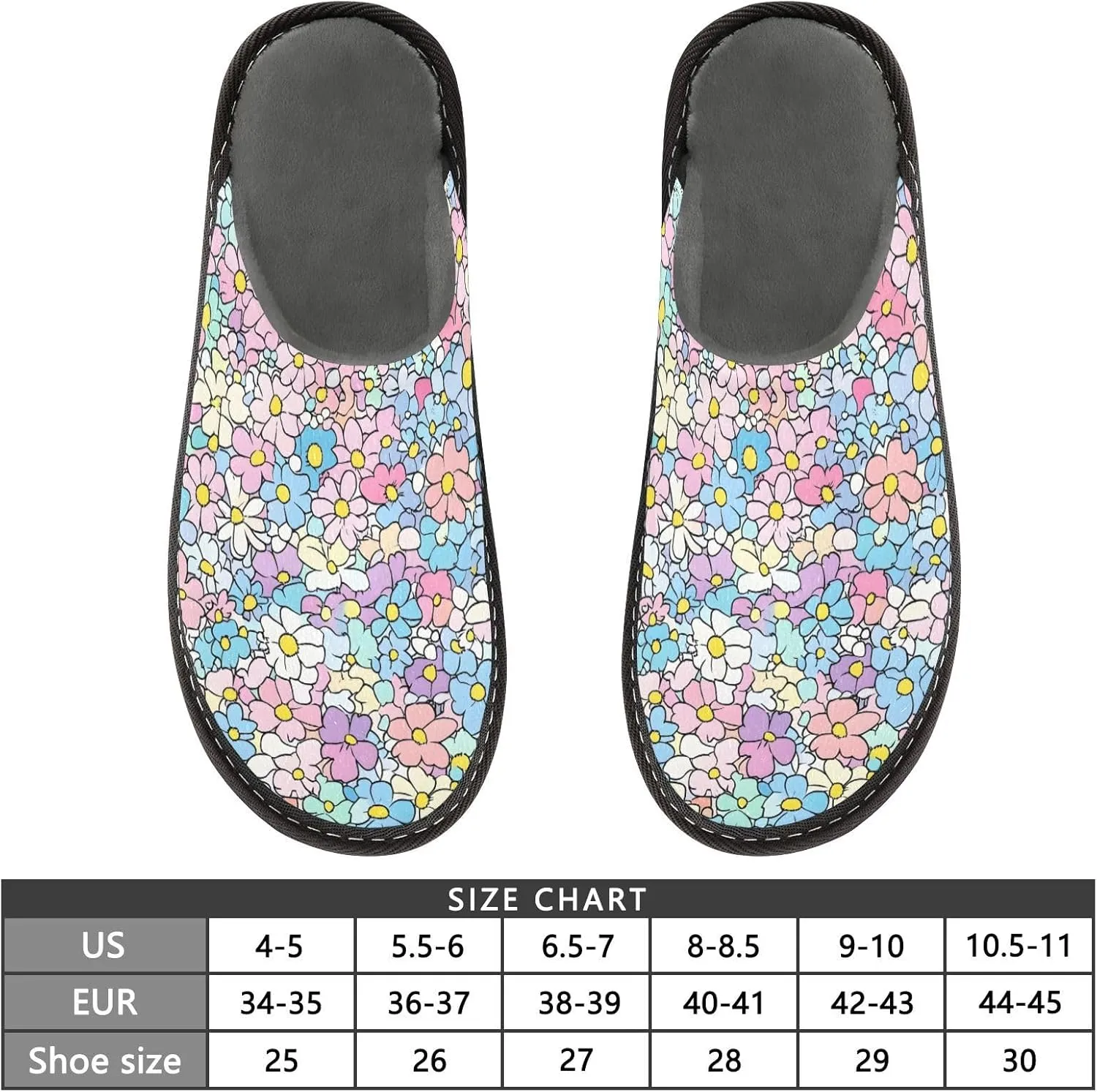 Nander Small Pastel Flowers Women's House Slippers,Men's Non-slip Fuzzy Slippers Soft Comfy Memory Foam Indoor Outdoor House Shoes-25