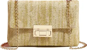 Natural Straw Flat Clutch Women 2024 Boho Purse Top Handle Crossbody Handbag Stylish Woven Envelope Wallet Evening