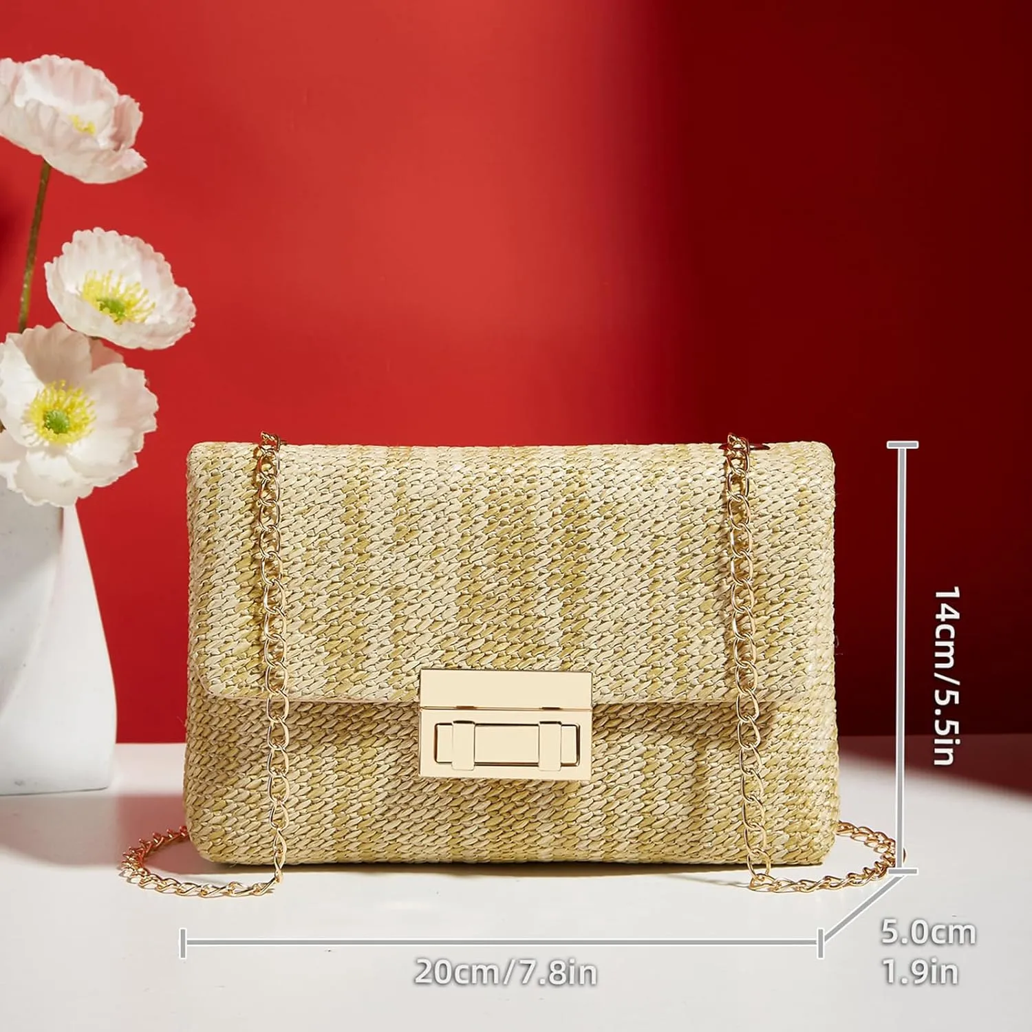 Natural Straw Flat Clutch Women 2024 Boho Purse Top Handle Crossbody Handbag Stylish Woven Envelope Wallet Evening
