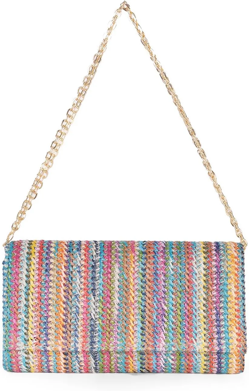 Natural Straw Flat Clutch Women 2025 Boho Purse Top Handle Crossbody Handbag Stylish Woven Envelope Wallet Evening