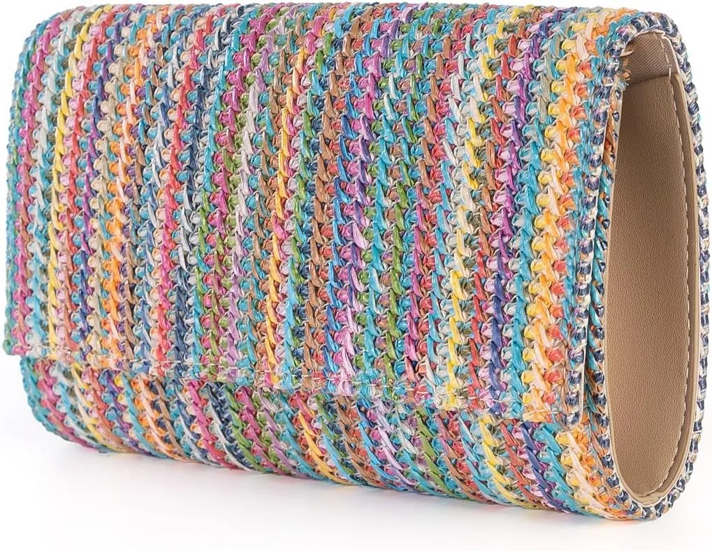 Natural Straw Flat Clutch Women 2025 Boho Purse Top Handle Crossbody Handbag Stylish Woven Envelope Wallet Evening