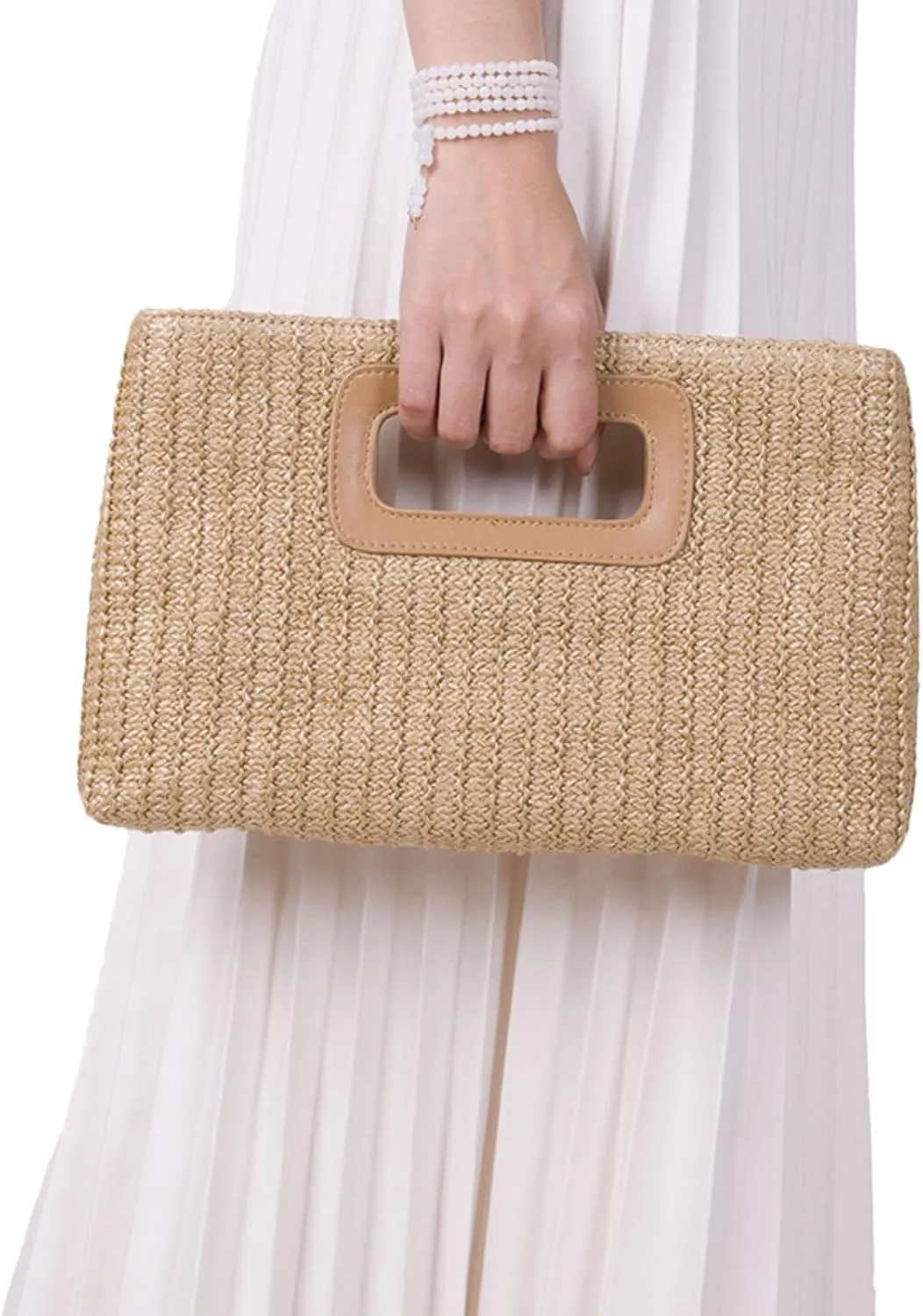 Natural Straw Flat Clutch Women 2025 Boho Purse Top Handle Crossbody Handbag Stylish Woven Envelope Wallet Evening