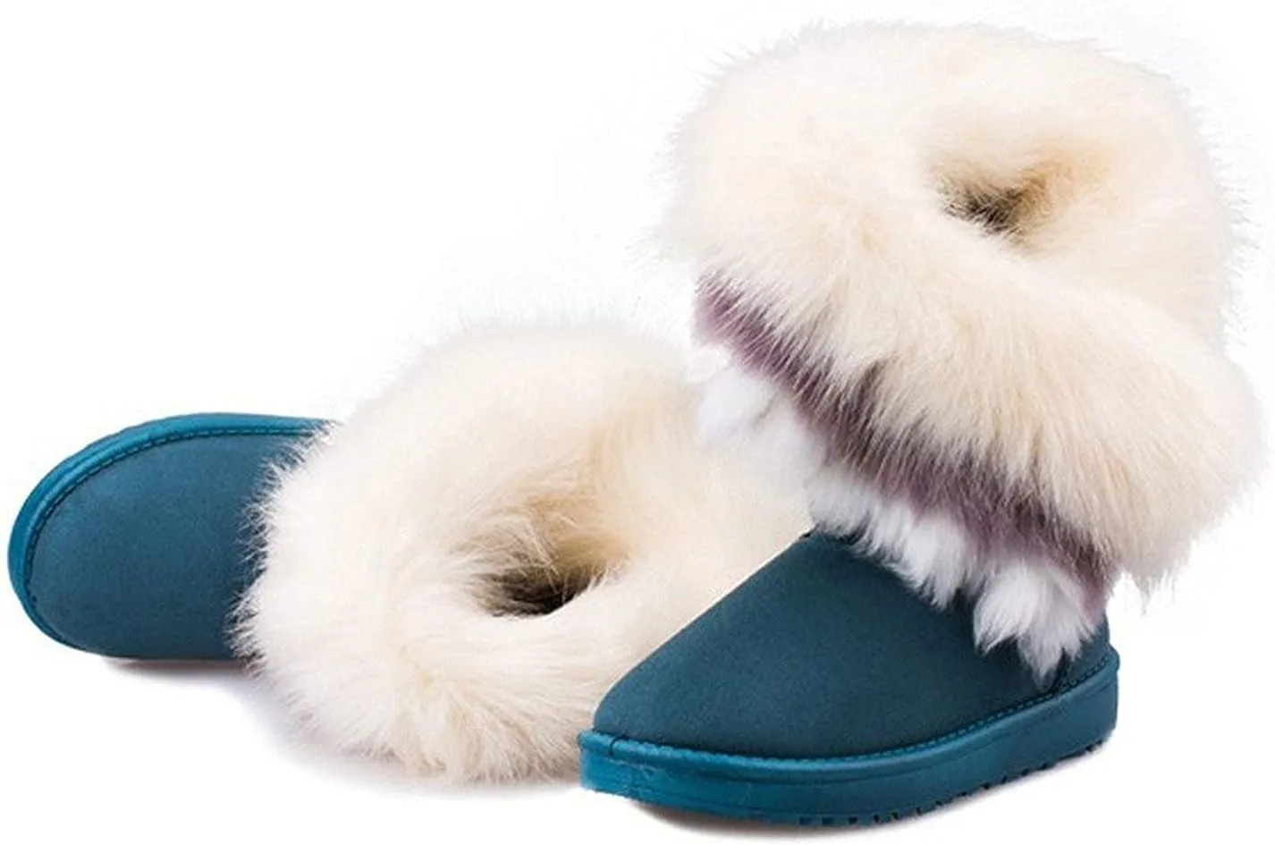 Naughtyangel Women Winter Warm Snow Ankle Boots Low Heels Faux Fox Rabbit Fur Tassel Shoes