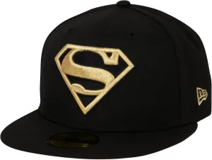 New Era Superman Gold Logo Black Colorway 59Fifty Fitted Hat (US, Numeric, 7 3/8, Black)