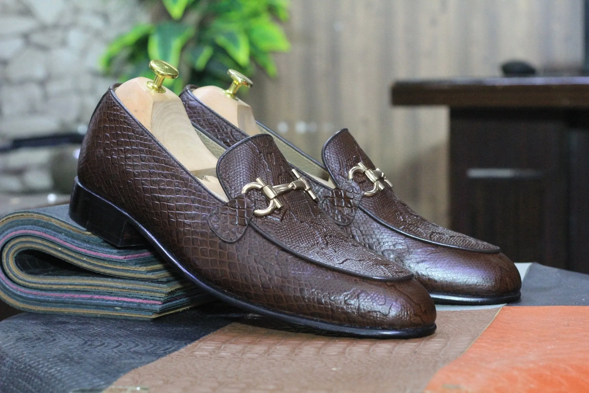 New Handmade Python Textured Genuine Cow-Hide Leather Loafers