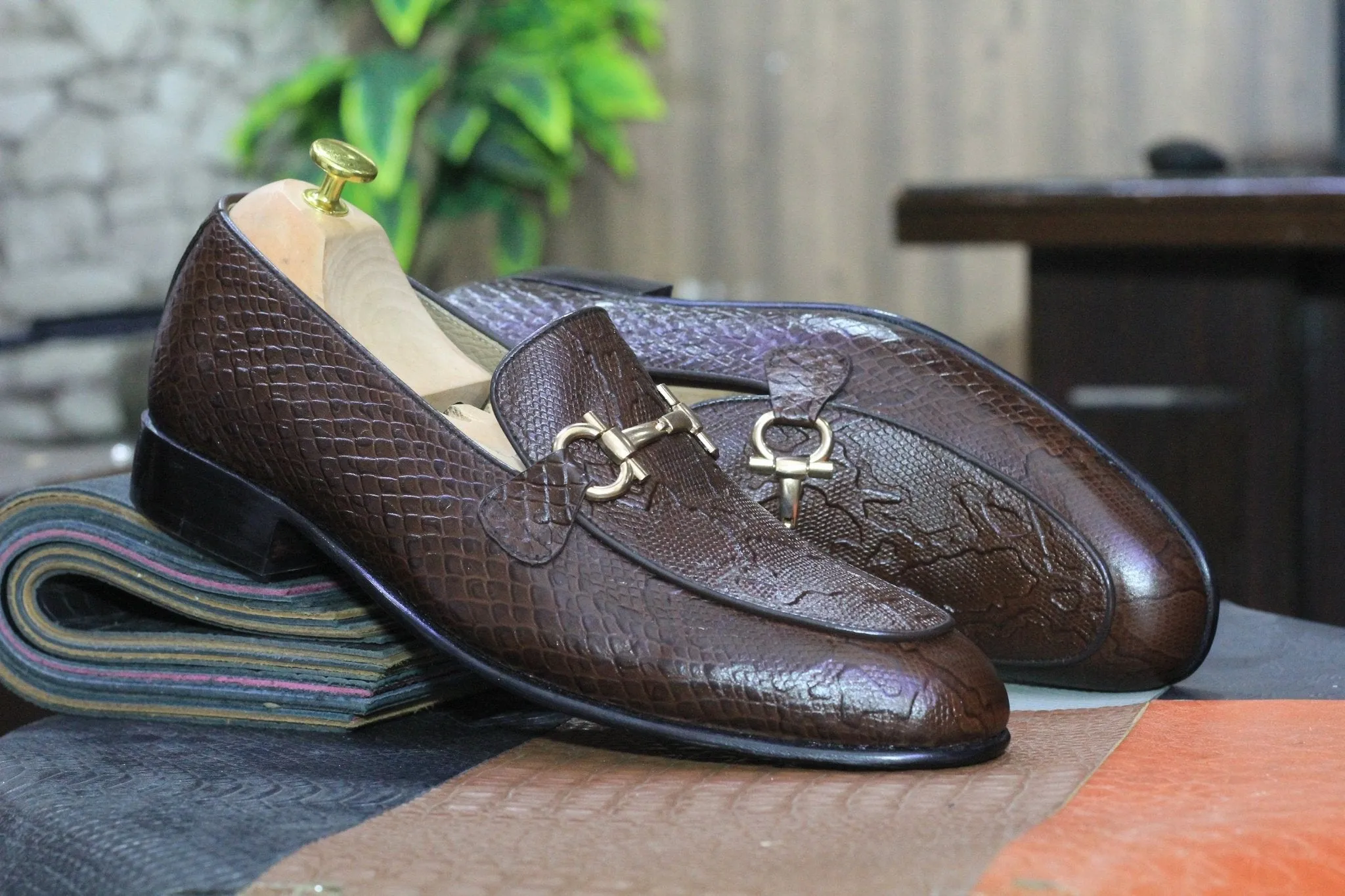 New Handmade Python Textured Genuine Cow-Hide Leather Loafers