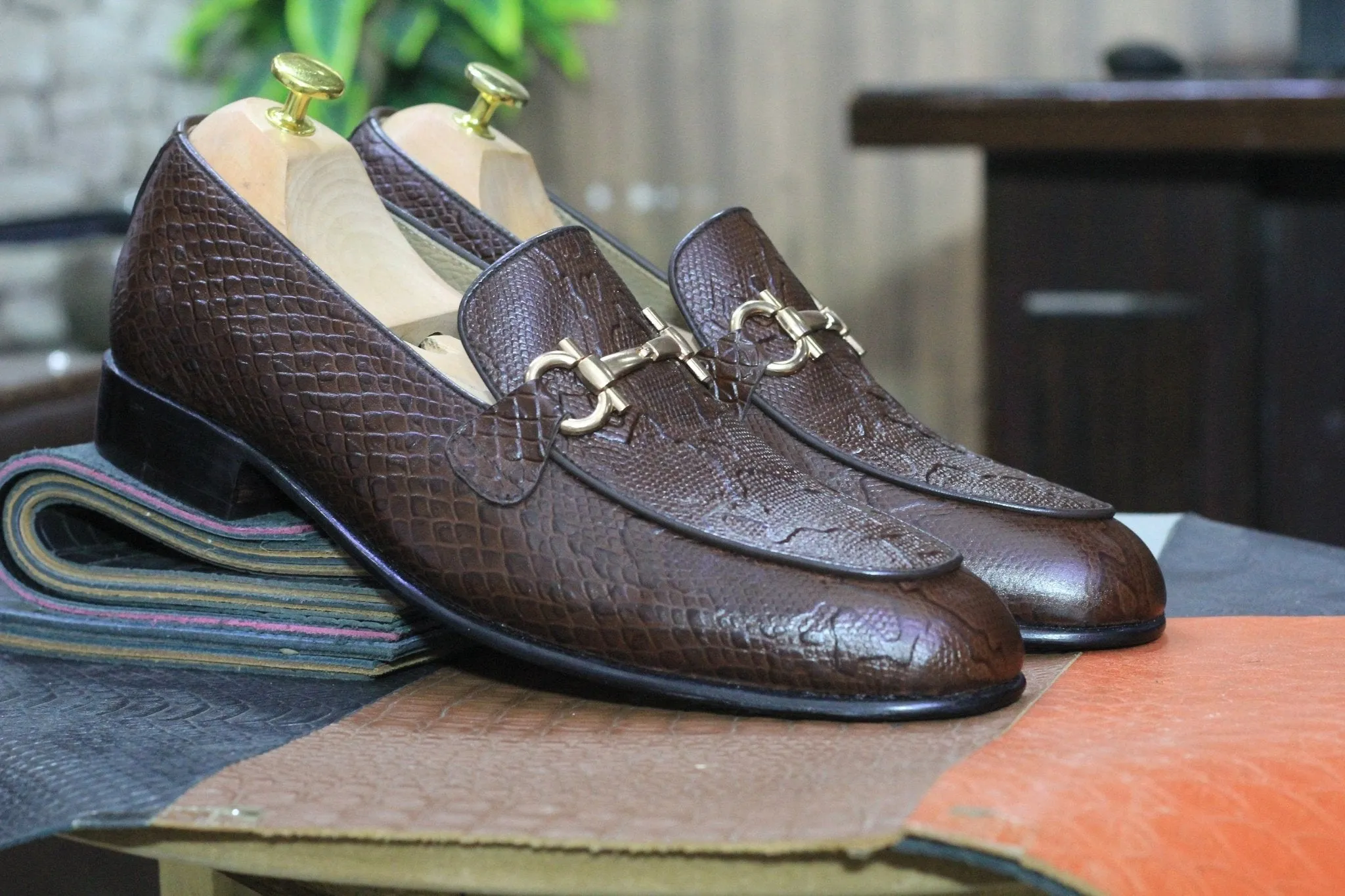 New Handmade Python Textured Genuine Cow-Hide Leather Loafers