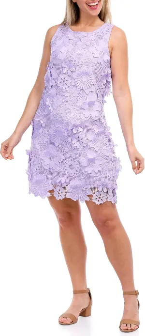 Nina Leonard Scoop Neck Crochet Lace Sheath Dress-L Lavendar