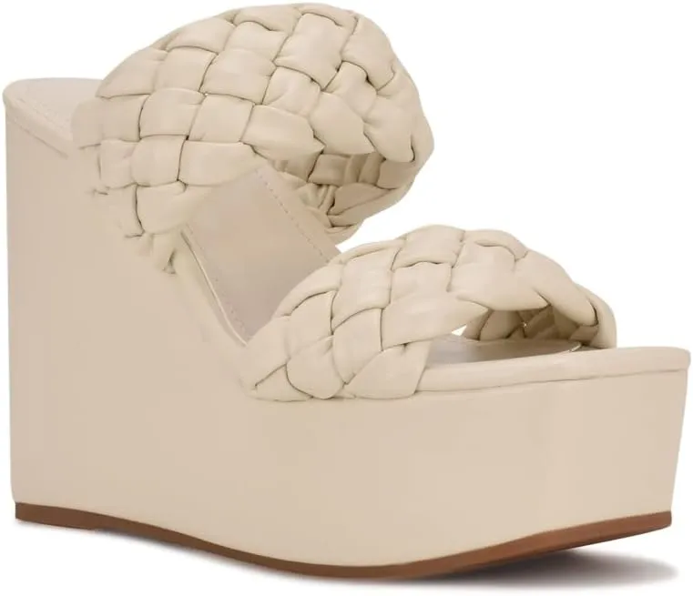 Nine West Women's Nessie Faux Leather Slip-On Wedge Sandal