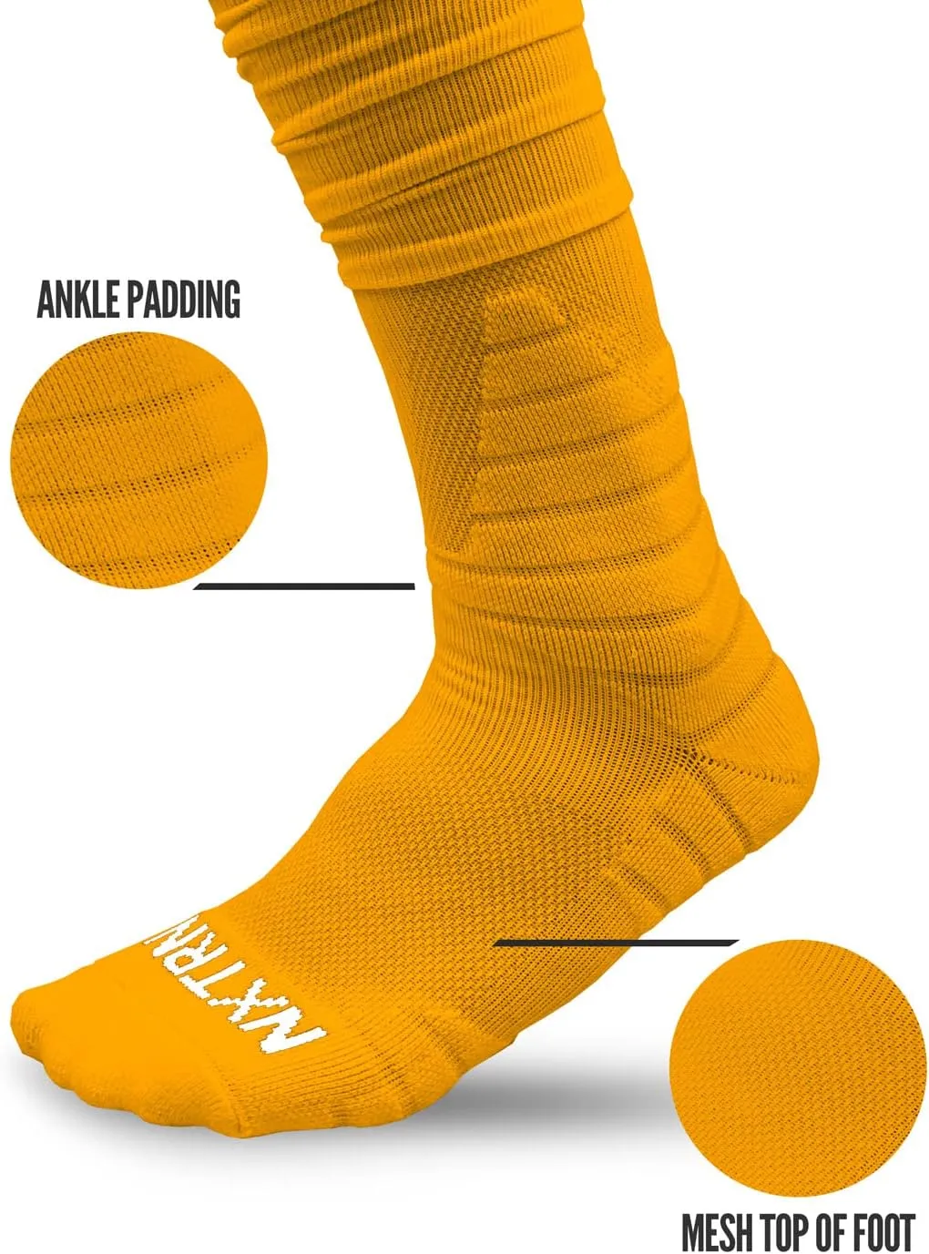 Nxtrnd XTD Scrunch Football Socks, Extra Long Padded Sport Socks for Men & Boys