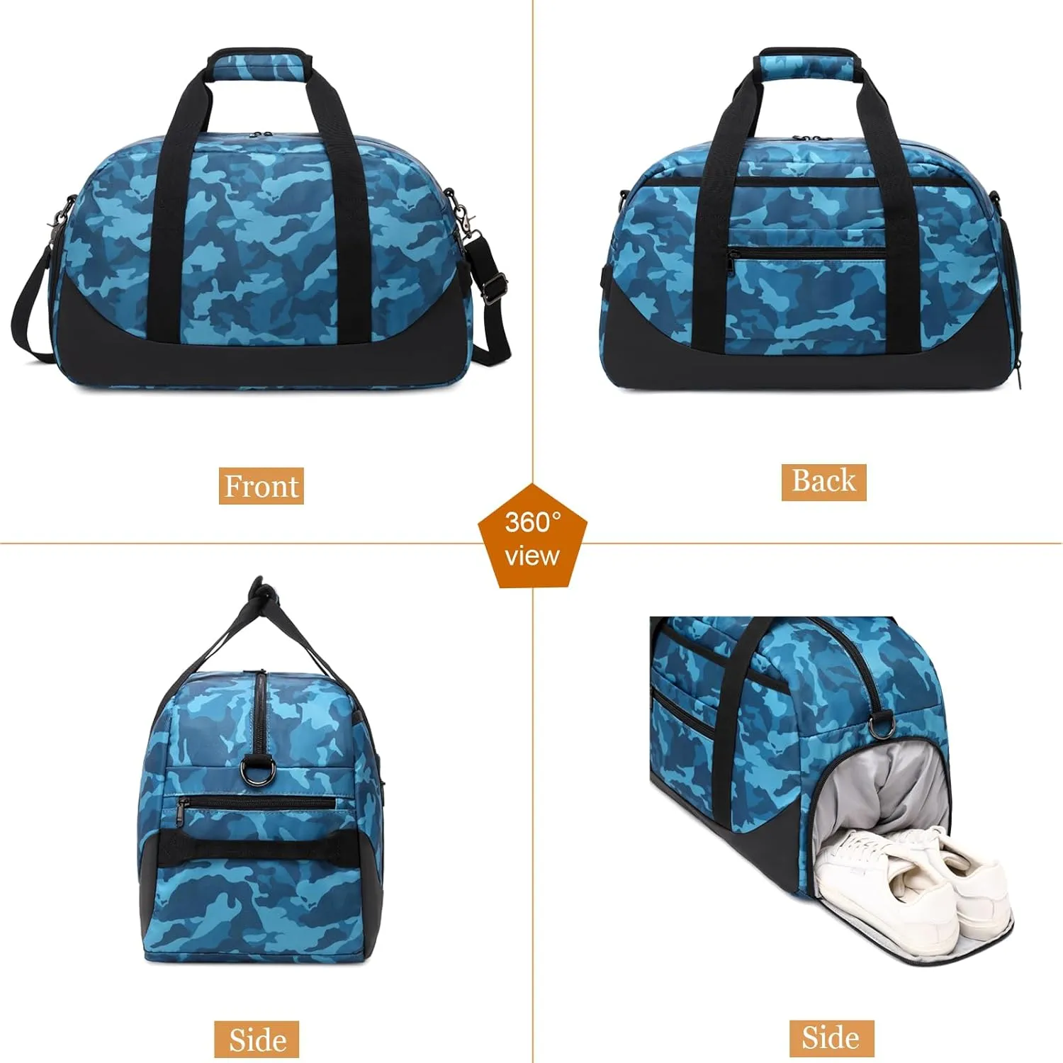 Octsky Overnight Bag Weekender Bag Sports Gym Travel Duffel Bag with Shoe Compartment Camo Blue