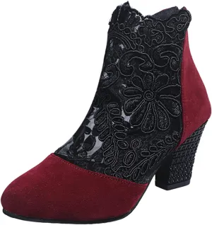 oiangi Summer Trendy Heels for Women Fashion Ethnic Style Net Yarn Breathable Closed Toe ​Flowers Back Zipper Casual High Heel Sandals
