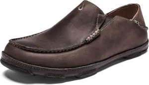 OLUKAI Moloa Men's Premium Leather Shoes, Easy Slip On & Off Design, Casual & Versatile Loafer, Drop-in Heel & Enhanced Traction, Dk Wood/Dk Java, 12