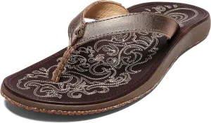 OLUKAI Paniolo Women's Premium Leather Sandals, Versatile & Unique Flip-Flop Slides, All-Day Comfort & Style