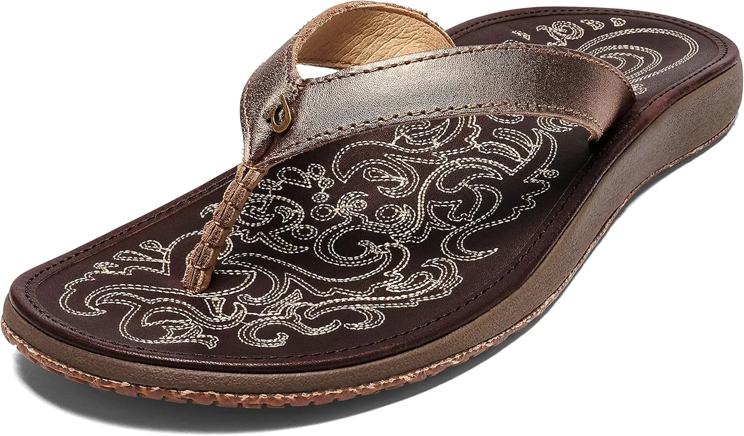 OLUKAI Paniolo Women's Premium Leather Sandals, Versatile & Unique Flip-Flop Slides, All-Day Comfort & Style