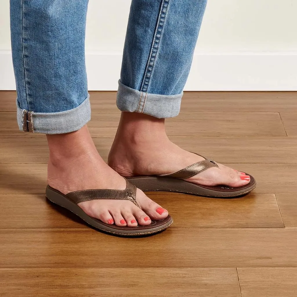 OLUKAI Paniolo Women's Premium Leather Sandals, Versatile & Unique Flip-Flop Slides, All-Day Comfort & Style