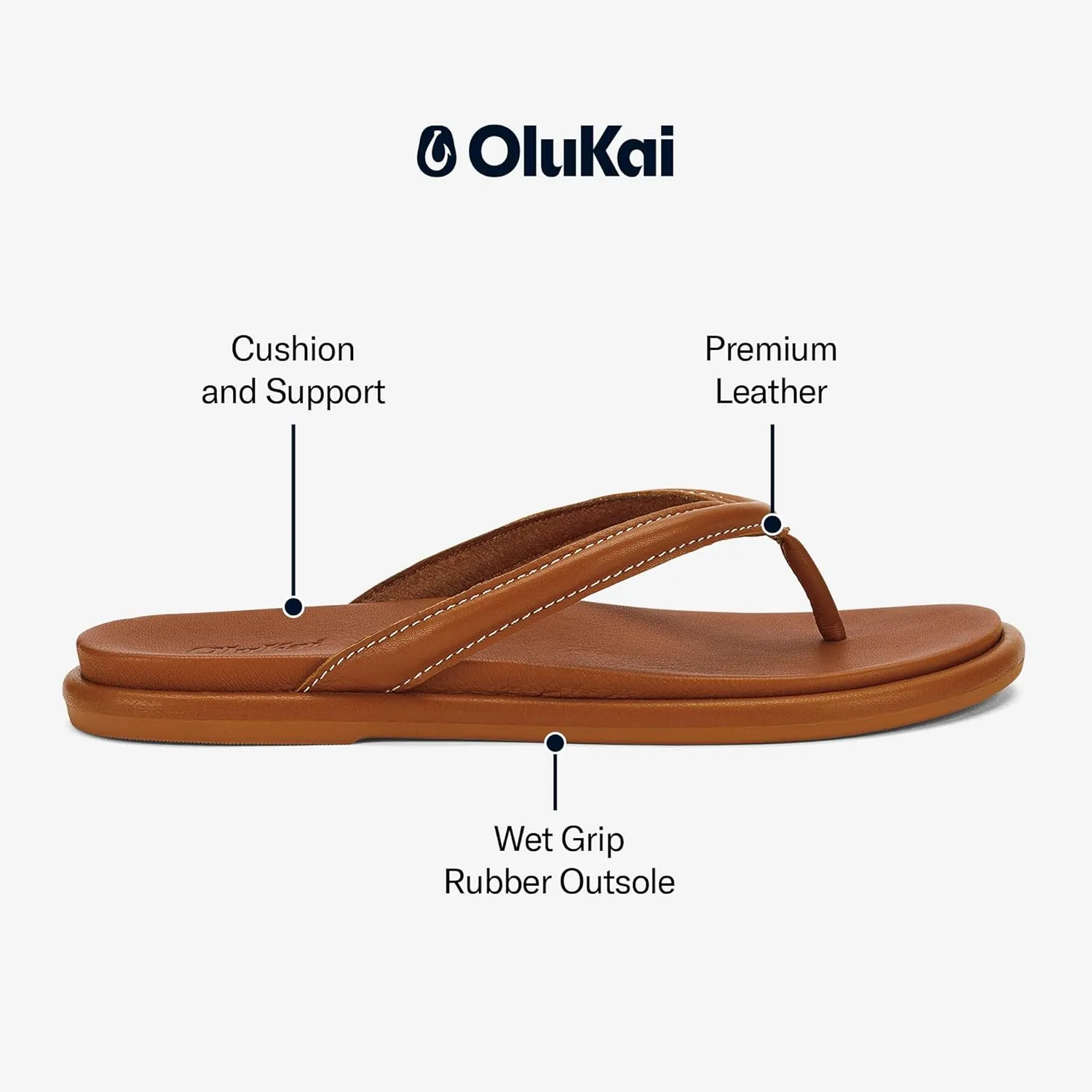 OLUKAI Tiare Women's Beach Sandals, Premium Leather & Stylish Design, All-Day Comfort & Support