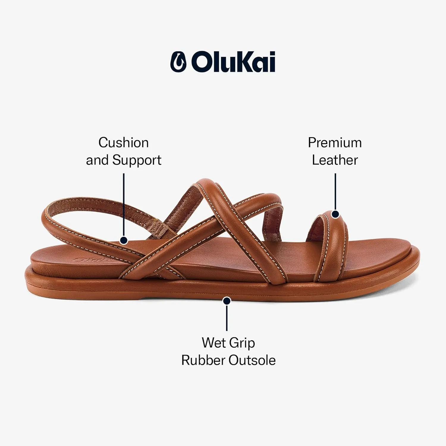 OLUKAI Tiare Women's Strappy Sandals, Premium Leather & Stylish Design, All-Day Comfort & Support