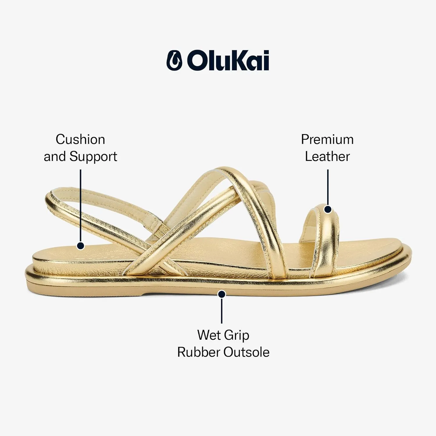 OLUKAI Tiare Women's Strappy Sandals, Premium Leather & Stylish Design, All-Day Comfort & Support