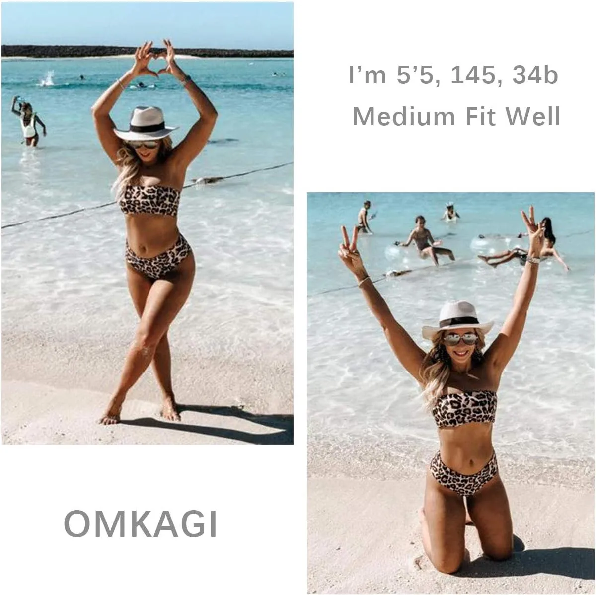 OMKAGI Women's 2 Pieces Bandeau Bikini Swimsuits Off Shoulder High Waist Bathing Suit High Cut