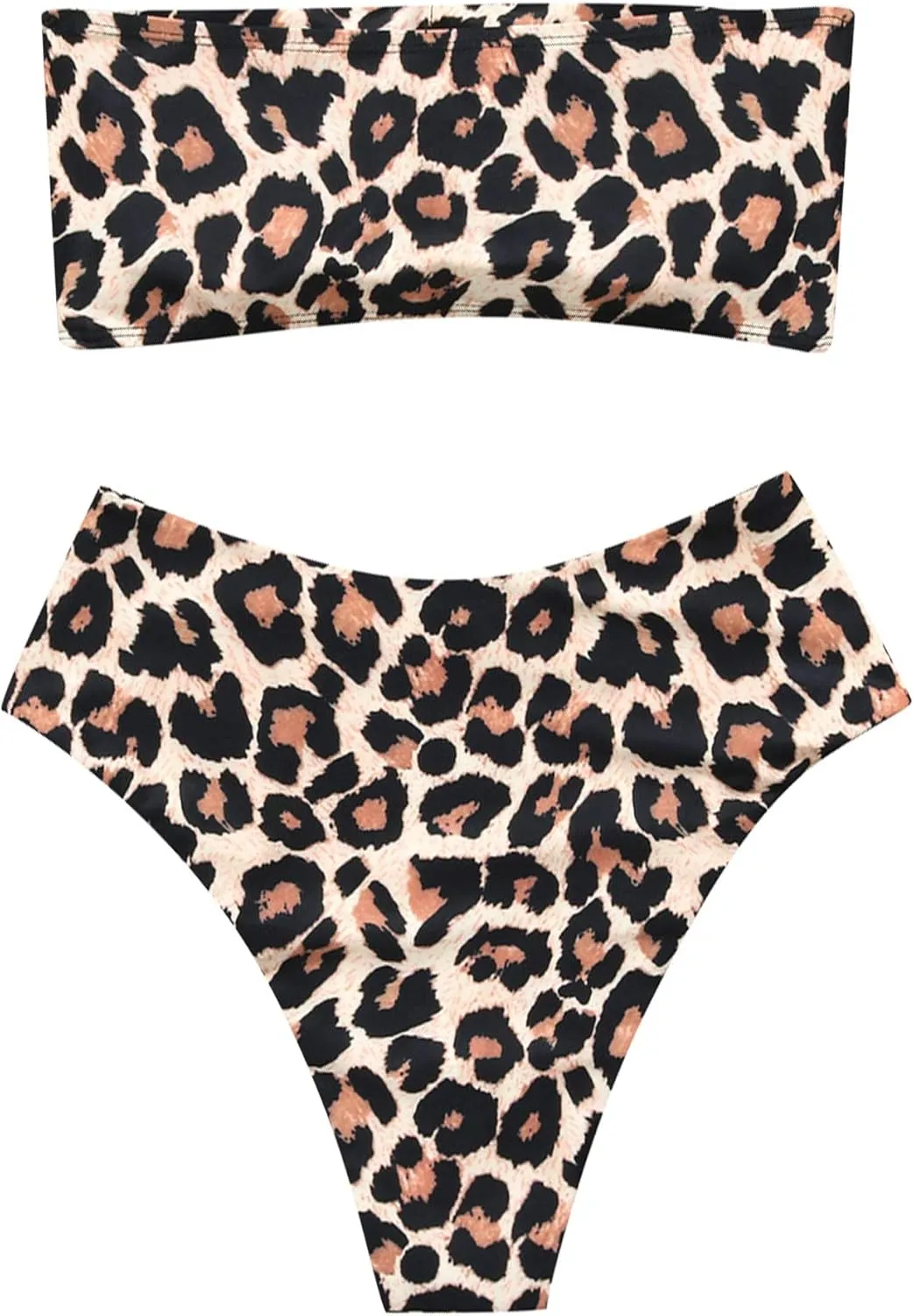 OMKAGI Women's 2 Pieces Bandeau Bikini Swimsuits Off Shoulder High Waist Bathing Suit High Cut