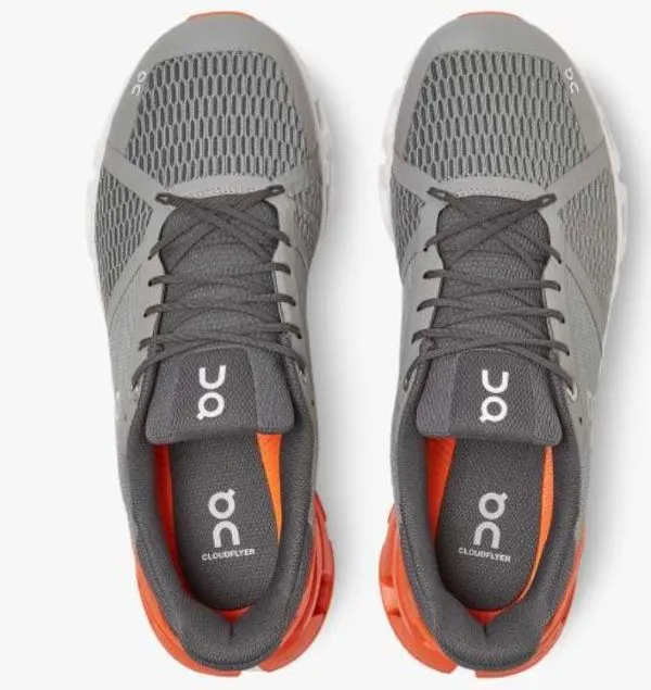 On Grey and Orange Cloudflyer Mens Running Shoes 21.99628