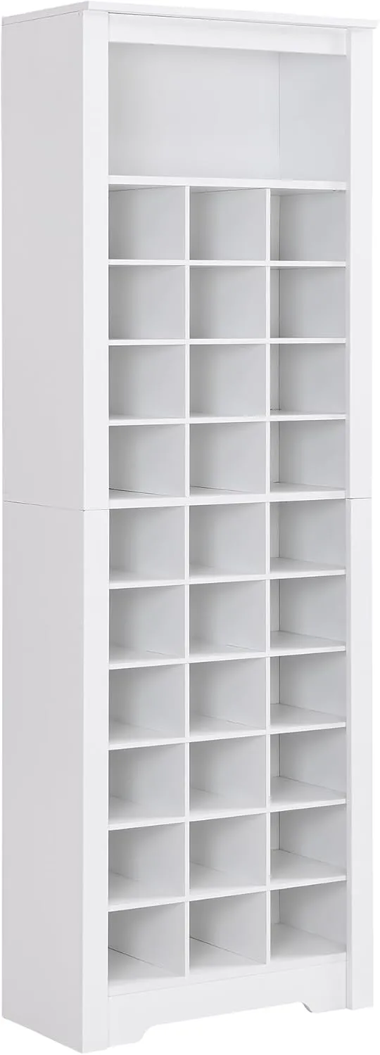 ON-Trend Stylish Design 30 Shoe Cubby Console, Contemporary Shoe Cabinet with Multiple Storage Capacity, Free Standing Tall Cabinet with Versatile Use for Hallway, Bedroom, White