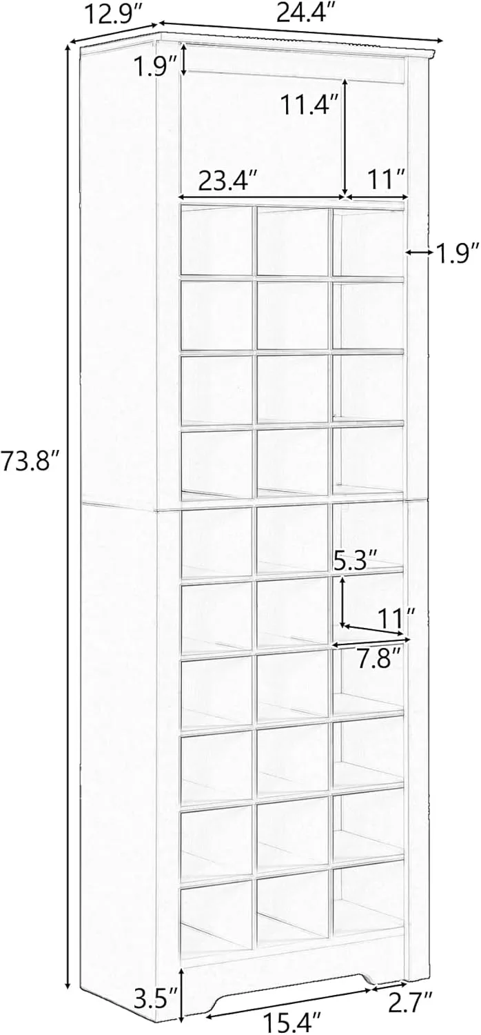 ON-Trend Stylish Design 30 Shoe Cubby Console, Contemporary Shoe Cabinet with Multiple Storage Capacity, Free Standing Tall Cabinet with Versatile Use for Hallway, Bedroom, White