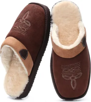 OOW Cowboy Boot Slippers for Mens Western House Slippers Indoor and Outdoor Square Toe