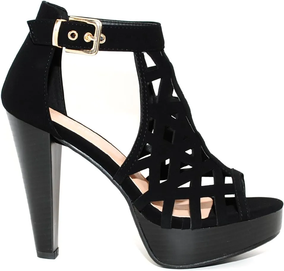 Open Toe Ankle Strap Sandal – Western Bootie Stacked Heel Open Toe Cutout Shoes